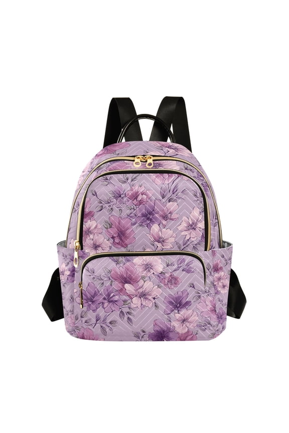 Vintage Elegant Flowers Pattern Quilted Backpack Fashion Daypack Commuter Bag for Women 8.5 L