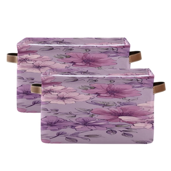 Vintage Elegant Flowers Pattern Square Storage Bins with Handles Collapsible Containing Box 2 Packs