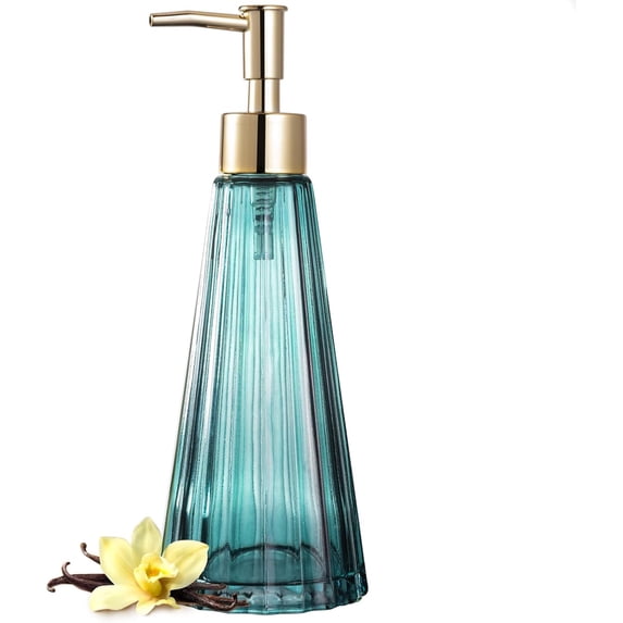 Vintage Elegant Glass Soap Dispenser Liquid Soap/Sanitizer/Shampoo Bottle with Golden ABS Pump Rustic Farmhouse Decor Hand Dispenser Bathroom Accessories (Ocean Teal)