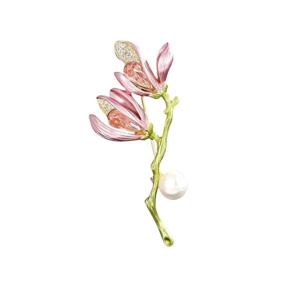 Vintage Elegant Magnolia Flower Brooch Alloy Pin For Wedding Business Party Accessories Secure Clasp Decoration