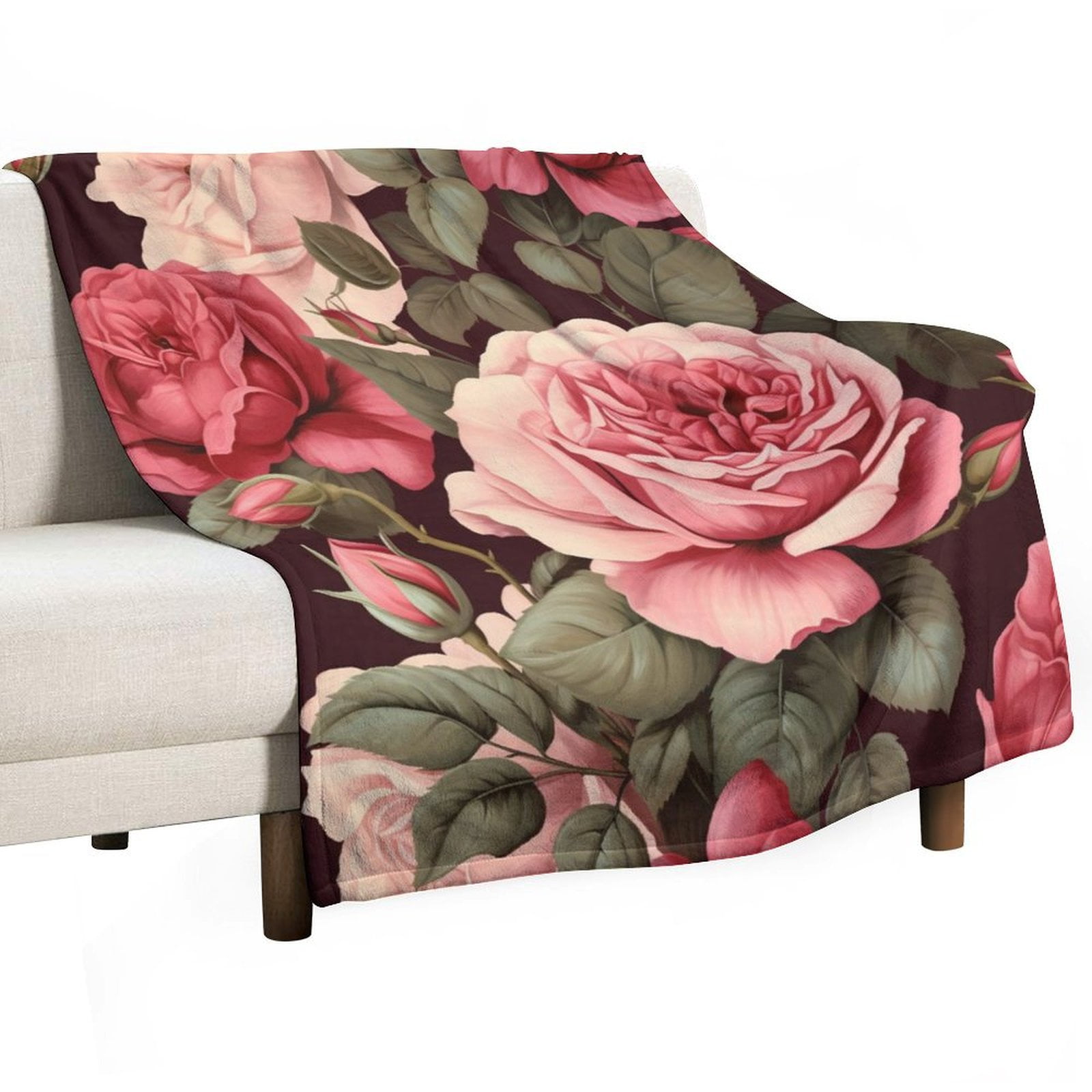 Plush Roses Throw Vintage Elegant Popular Rose Floral Blanket Vintage Floral with ...