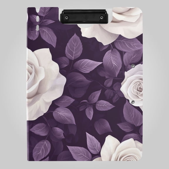 Vintage Elegant Roses Purple Leaves Foldable Binder Folder Clipboard with Pen Slot Double Clips A4 Size File Storage