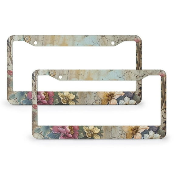 Vintage Elegant Rustic Floral Botanical French License Plate Frames 2 PCS French Botanical Floral Victorian Standard Car Tag Cover Holder for Women Men US Vehicles Aluminum Metal License Plate Cover