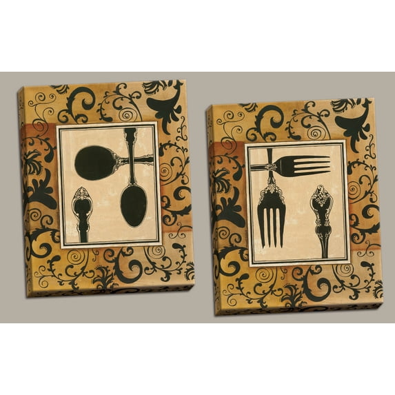 Vintage, Elegant Spoon and Fork Set; Kitchen Decor; Two 11x14in Hand-Stretched Canvases