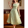 thumbnail image 1 of Vintage Elegant Women's Ditsy Floral Sleeveless Square Neck A-Line Midi Dress with Pockets and Button Detail, 1 of 7
