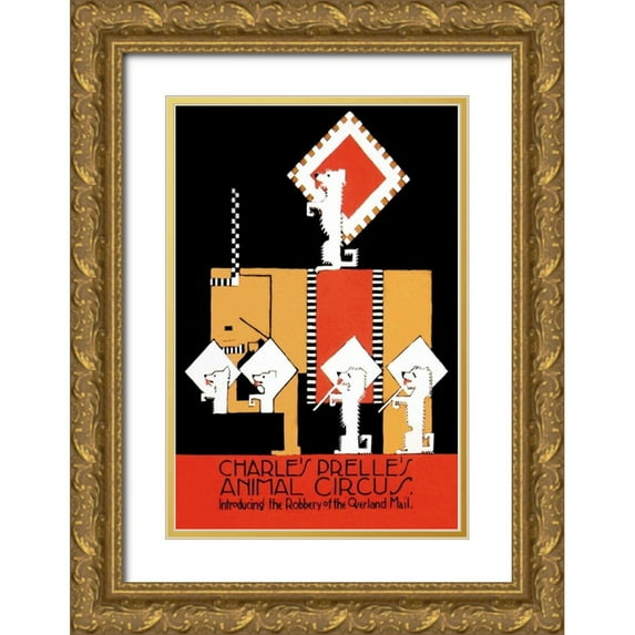 Vintage Elephant 13x18 Gold Ornate Wood Framed with Double Matting Museum Art Print Titled - Charles Prelles Animal Circus