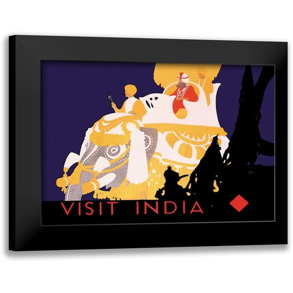 Vintage Elephant 14x11 Black Modern Framed Museum Art Print Titled - Visit India