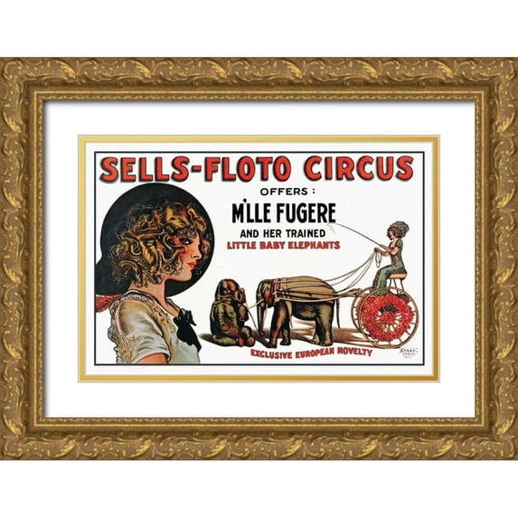 Vintage Elephant 18x13 Gold Ornate Wood Framed with Double Matting Museum Art Print Titled - Sells-Floto Circus
