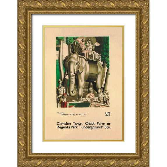 Vintage Elephant 23x32 Gold Ornate Wood Framed with Double Matting Museum Art Print Titled - Theres a Transport of Joy at the Zoo