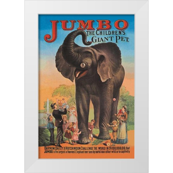 Vintage Elephant 23x32 White Modern Wood Framed Museum Art Print Titled - Jumbo - The Childrens Giant Pet