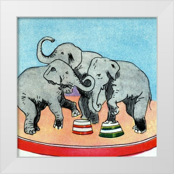Vintage Elephant 26x26 White Modern Wood Framed Museum Art Print Titled - Three Elephants