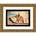 thumbnail image 1 of Vintage Elephant 32x23 Gold Ornate Wood Framed with Double Matting Museum Art Print Titled - Moving Logs with Elephant Power, 1 of 4