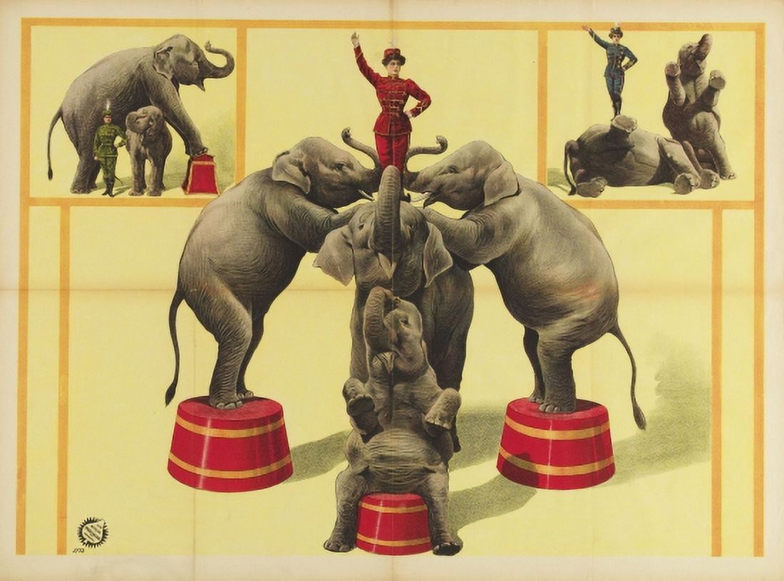 Vintage Elephant Circus Canvas Art - (24 x 36)