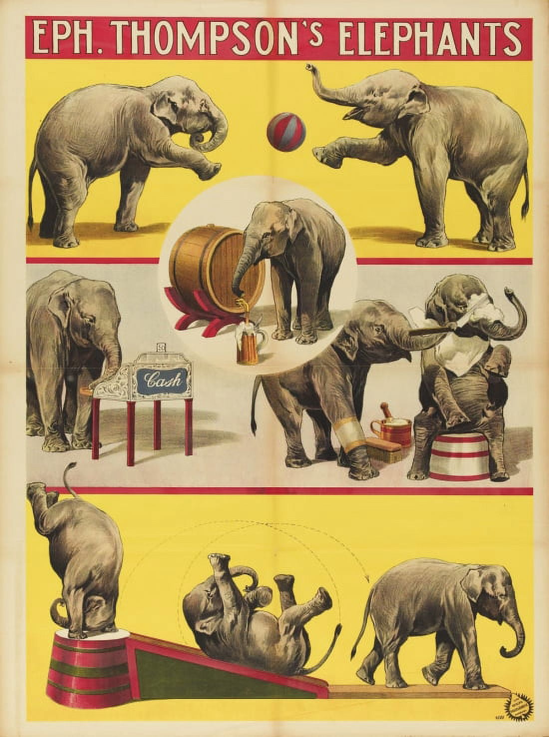 Vintage Elephant Circus Canvas Art - (36 x 54)