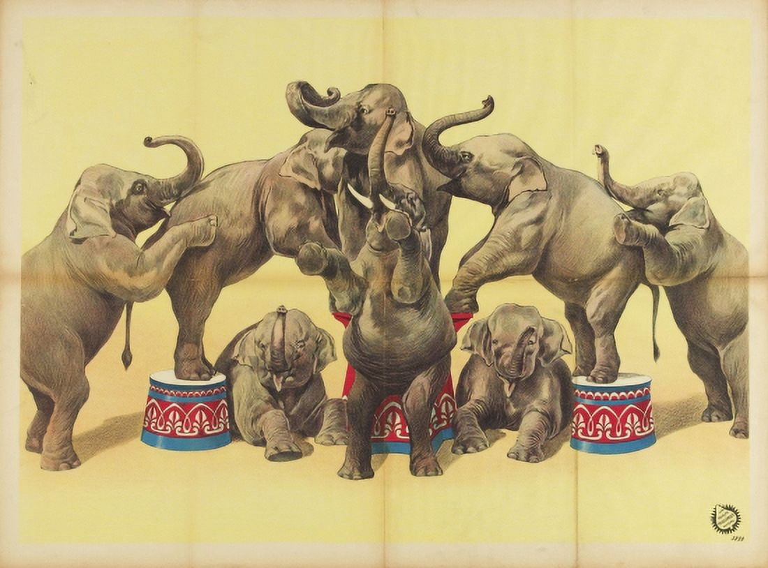 Vintage Elephant Circus Canvas Art - (36 x 54)