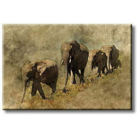 Vintage Elephant Family in Forest Picture on Stretched Canvas, Wall Art D?cor, Ready to Hang
