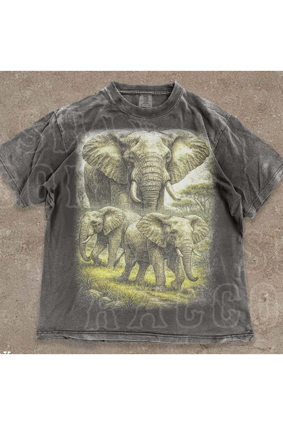 Vintage Elephant Shirt Oversized Graphic Tee Wildlife Shirt Nature Lover Gift Safari Animal T-Shirt Clothing DARK HEATHER Unisex S-5XL Hot Trending Shirt, Vintage Birthday Gift