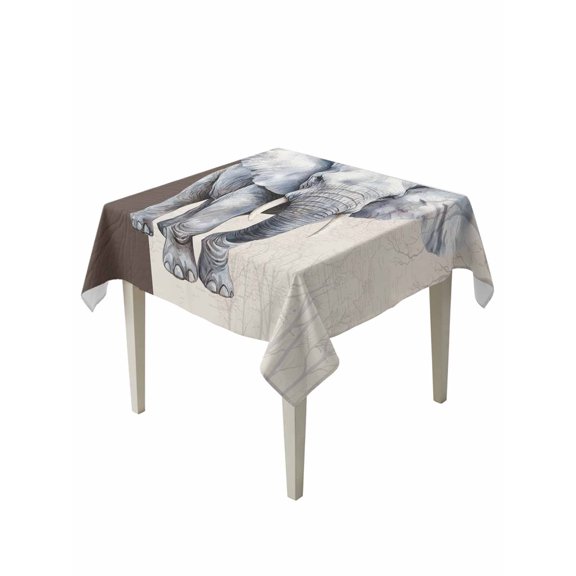 Vintage Elephant Table Cloth, Modern Art Animal Watercolor Waterproof Tablecloth for Square Tables, Reusable Washable Fabric Table Cover for Restaurant Kitchen Dining Tables 60"x60"