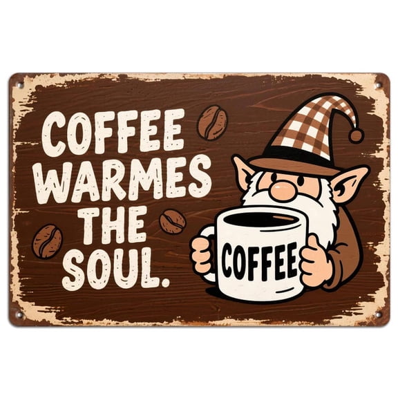 Vintage Elf Coffee Metal Sign: Rustic Cafe Kitchen Decor Funny Posters Man Cave Decor For Men Wall Decoration 12 X 8 Inches