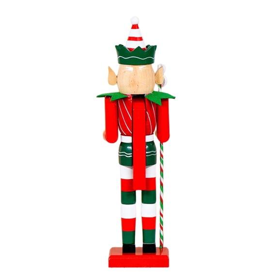 Vintage Elves Nutcrackers Wooden Figurine with Candy Canes Christmas Holiday Tabletop Shelf Puppet Ornament