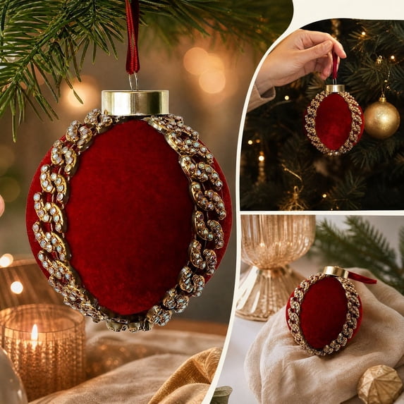 Vintage Embossed Christmas Ball Ornaments Set, Flocked Hanging Tree Decorations for Holiday Party Wedding Decor 12 Pack