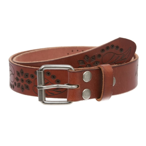 Vintage Embossed Cowhide Leather Belt for Men & Women with Removable Buckle