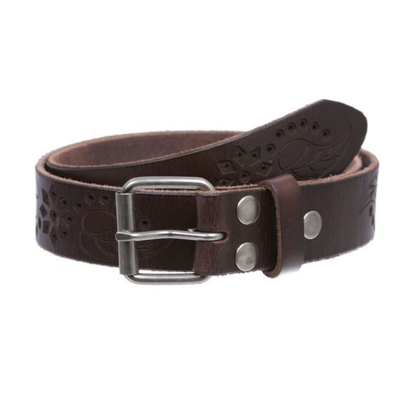 Vintage Embossed Cowhide Leather Belt for Men & Women with Removable Buckle