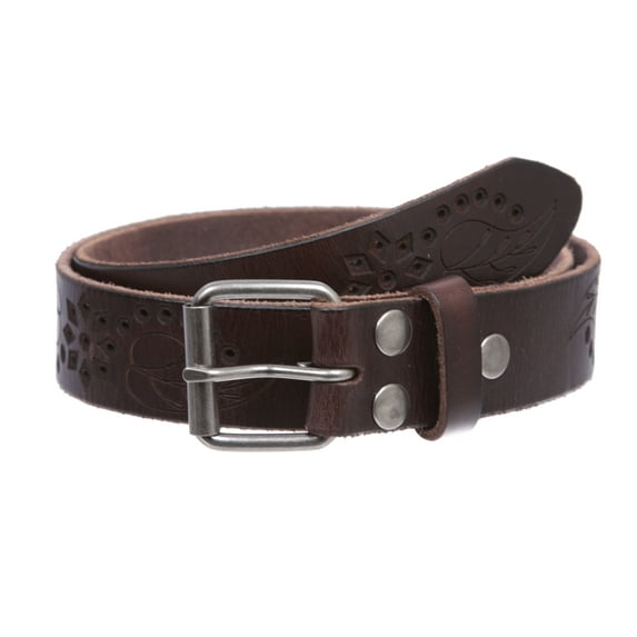 Vintage Embossed Cowhide Leather Belt for Men & Women with Removable Buckle