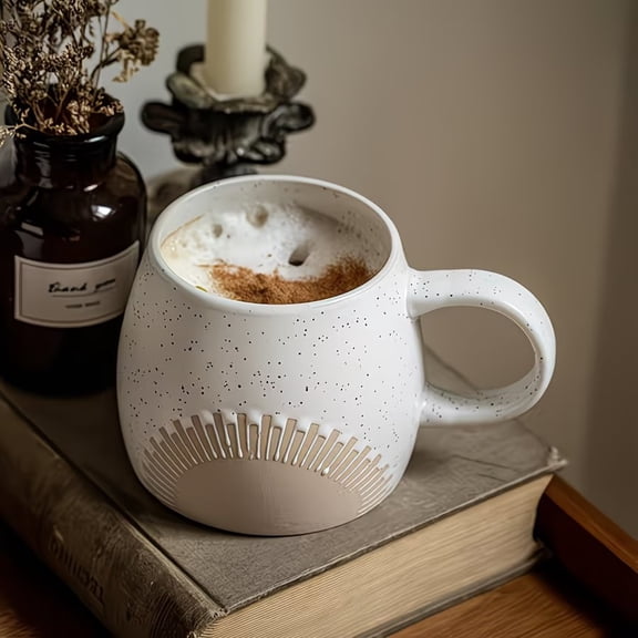 Vintage Embossed Crown Belly Mug - Large Capacity Ceramic Coffee Cup for Coffee, Tea, and More