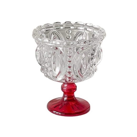 Vintage Embossed Dessert Cups Goblet, 250ml Clear Ice Cream Sundae Cups with Colorful Footed