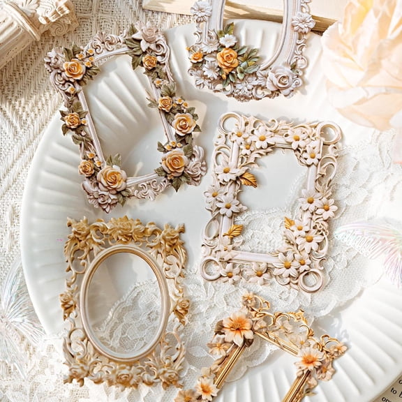 Vintage Embossed Floral Frame Scrapbook Paper, Hollow Lace Cutouts Boarder for DIY Bullet Junk Journal Photo Album Kit Supplies