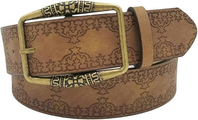 Vintage Embossed Leather Belt Western Cowgirl Y2K Chic Casual Wear XXS Cowgirl Belt: Embossed Leather Western Belt With Silver  main image 2