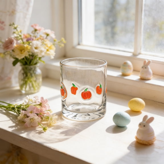 Vintage Embossed Lemon Glass with Colorful Polka Dots and Gold Rim – Durable Food-Grade Glass for Easter, Spring Table Settings, Kitchen Dining, and Gift Giving