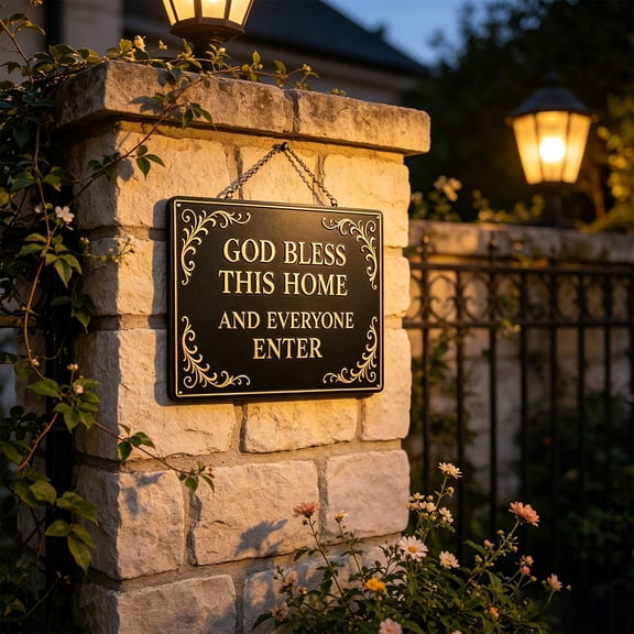 Vintage Embossed Metal Plaque God Bless This Home Decorative Wall Hanging Sign Rustic House Blessing Hanging Ornament for Front Porch Entryway Farmhouse Home Decor