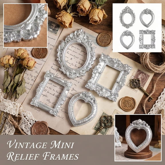 Vintage Embossed Mini Photo Frame Border Decoration, Rustic Wooden Design for Scrapbooking and Craft Projects, 10pcs Set with Vintage Style Details