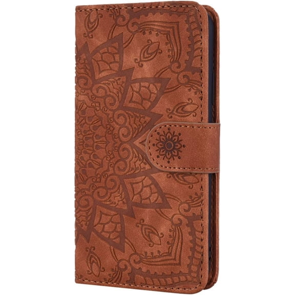 Vintage Embossed Patterns Wallet Phone Case Card Slot Holder Function for iPhone 14 12 13 11 Pro Max Mini 7 8 14 Plus SE XS XR, Sunflower Pattern Leather Cover(Brown,iPhone XR)