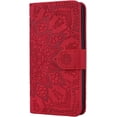 thumbnail image 1 of Vintage Embossed Patterns Wallet Phone Case Card Slot Holder Function for iPhone 14 12 13 11 Pro Max Mini 7 8 14 Plus SE XS XR, Sunflower Pattern Leather Cover(Red,iPhone 13 Pro Max), 1 of 8