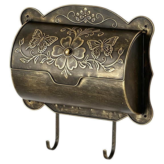 Vintage Embossed Wall Mount Mailbox with Newspaper Holder, Butterfly Floral Decor for Front Porch Outdoor Garden