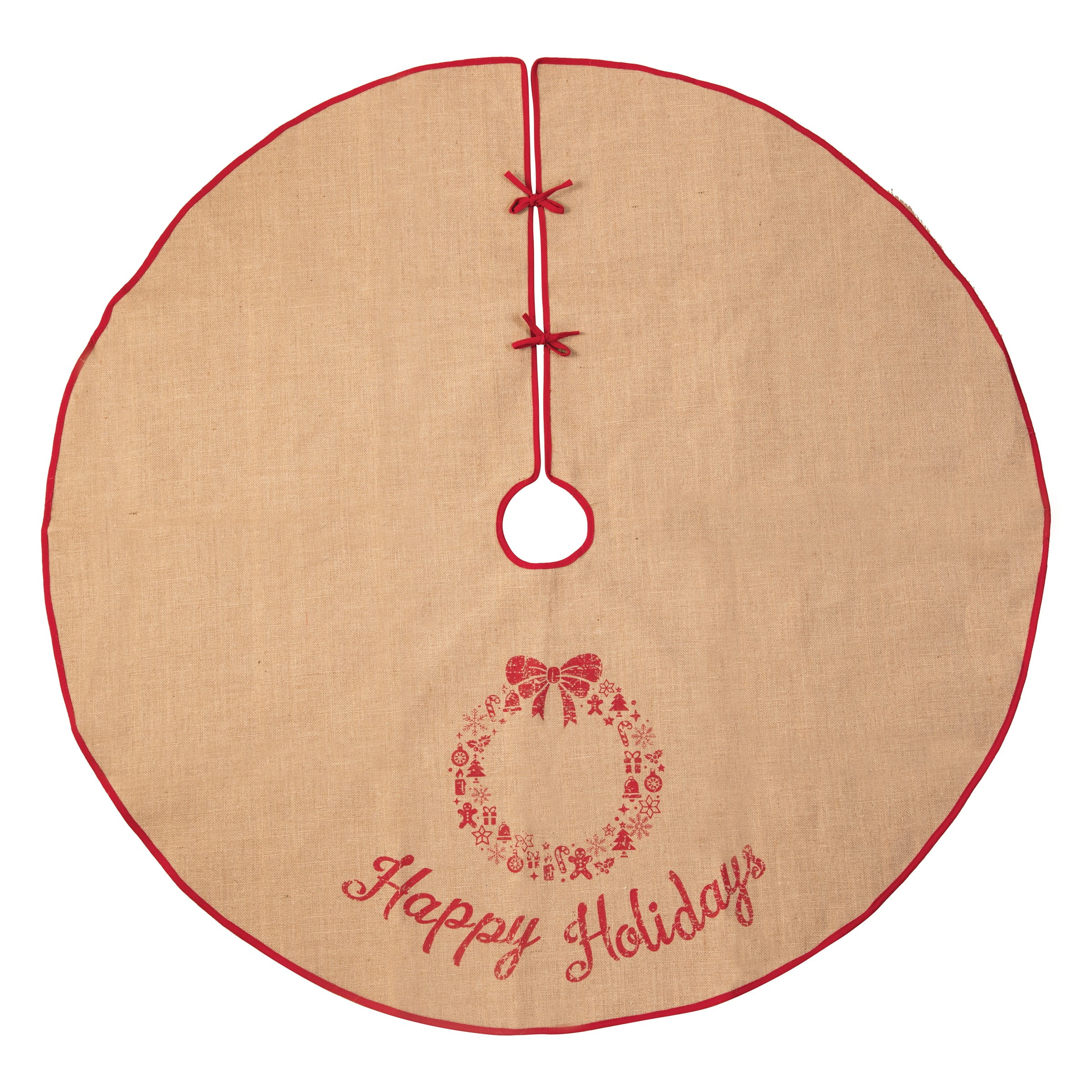 54" Beige and Red Embroidered Christmas Tree Skirt
