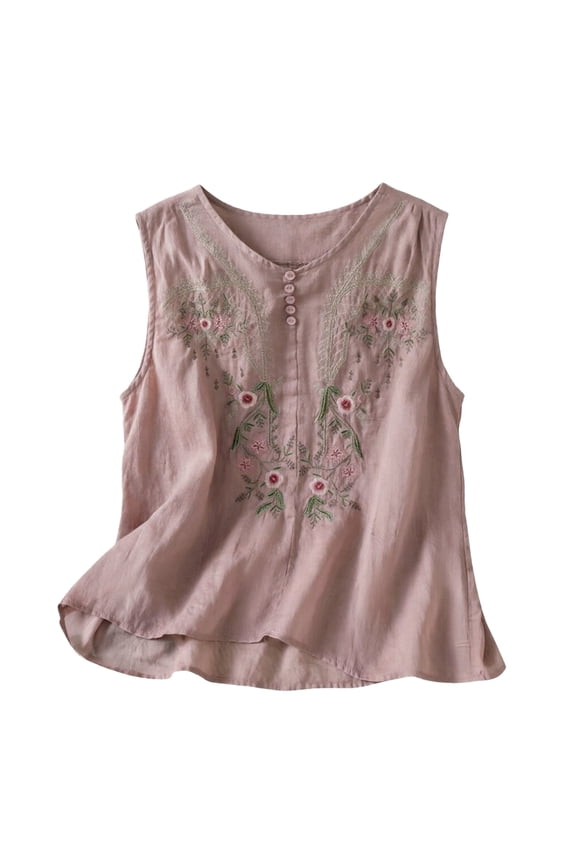 Vintage Embroidered Cotton Linen Tank Tops for Women Boho Casual Plus Size Sleeveless Gauze Vest Shirts Bohemian Flowy Gauze Peasant Blouses Loose Fit Camisole Beach Vacation Outfits Purple L
