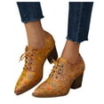 thumbnail image 1 of Vintage Embroidered Dress Boots for Women Ethnic Pointed Toe Stacked Chunky High Heel Fall Oxfords Combat Ankle Booties Yellow Size 9.5, 1 of 6