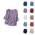 thumbnail image 1 of Vintage Embroidered T Shirts for Women 2026 Summer Casual Elbow Sleeve Cotton Linen Crewneck Lightweight Tee Shirt, 1 of 3