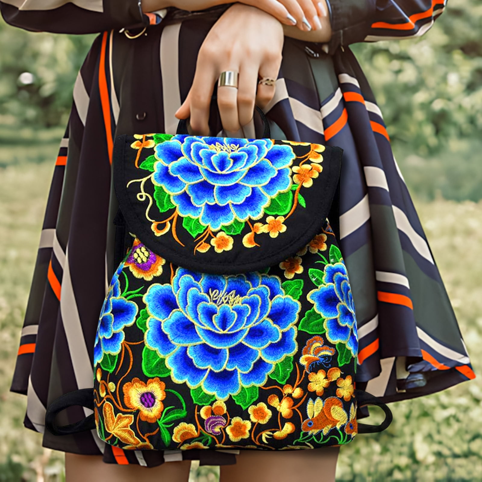 Vintage Embroidered Women's Backpack - 9.8x8.2x3.9 Inch Bohemian Shoulder Bag