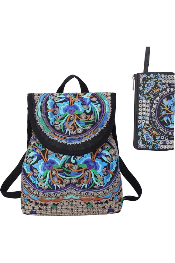 Vintage Embroidered Women Backpacks Boho Backpack Purse Ethnic Travel Shoulder Bag for Women
