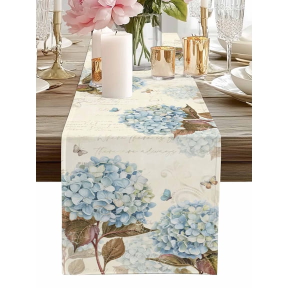 Vintage Embroidery Balloons on Letter Table Runner-60 Inch Long Country Floral Art Table Runners Linen Burlap Tablerunner for Kitchen Dining Room Holiday Party