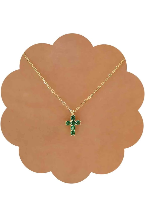 Vintage Emerald Cross Choker Necklace Green Crystal Cross Pendant Necklace Religious Cross Necklace Minimalist Gold Chain Necklace Jewelry for Women
