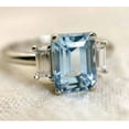 thumbnail image 1 of Vintage Emerald Cut Aquamarine Engagement Ring,925Silver Baguette Moissanite Band,March Birthstone Wedding Ring,Antique Jewelry,Promise Gift, 1 of 2