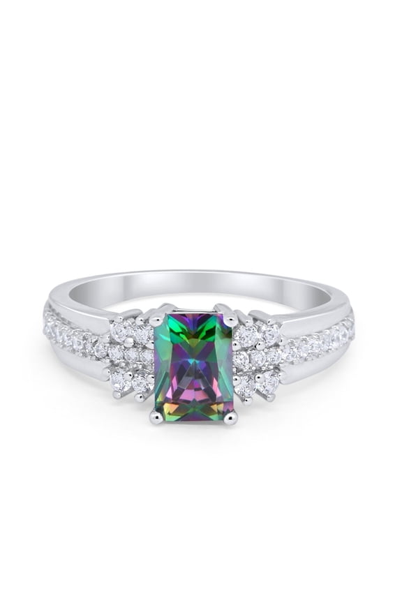 Emerald Vintage Wedding Band Round Ring Rainbow CZ 925 Sterling Silver Size 12