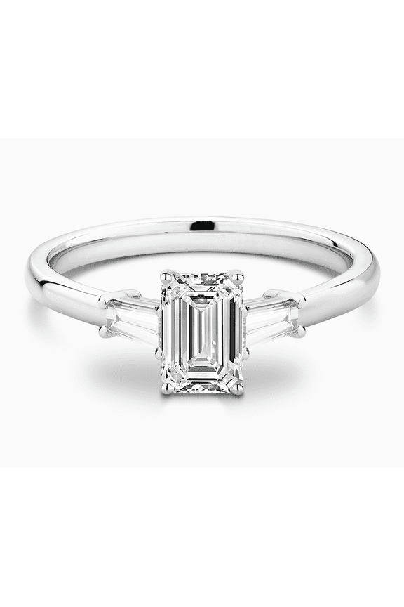 Vintage Emerald Cut Moissanite Engagement Ring Accents Tapered Baguette Solid Gold Three Stone Wedding Ring Promise Ring Gifts For Women