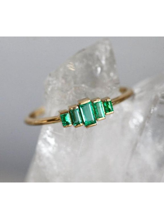 Vintage Emerald Engagement Ring | baguette Emerald Ring Women | Green Gemstone Solitaire Ring | Simple Statement Ring
